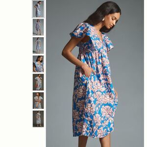 Anthropologie Printed Flutter-Sleeve Babydoll Dress
